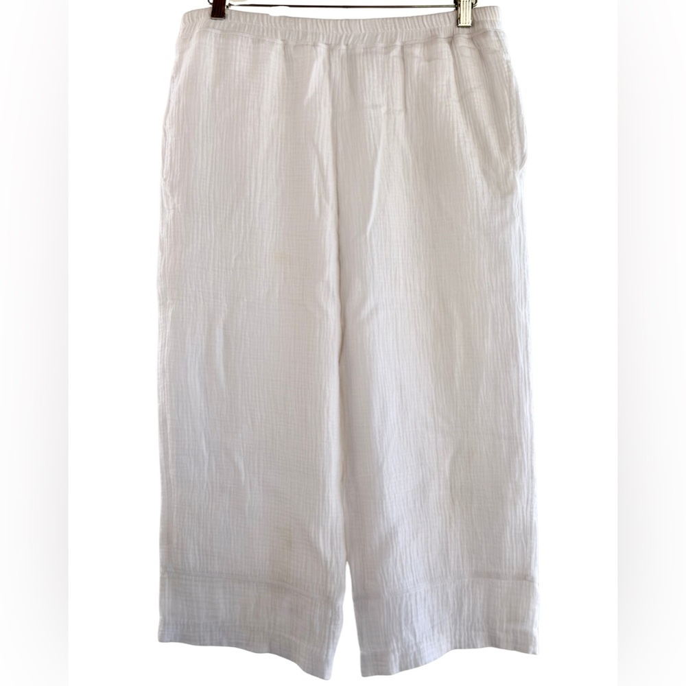 Alfred Dunner White Gauze Capri Pants Elastic Waist Pull On Size 12